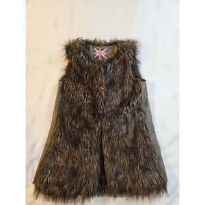 Miss London Women's Faux Fur & Leather Vest Mixed Browns size S